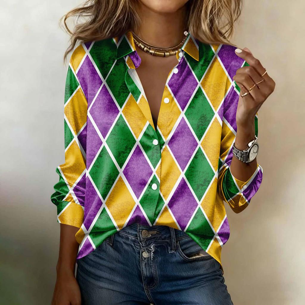 Women's Shirt Blouse Print Button Long Sleeve Casual Basic Shirt Collar Regular Top