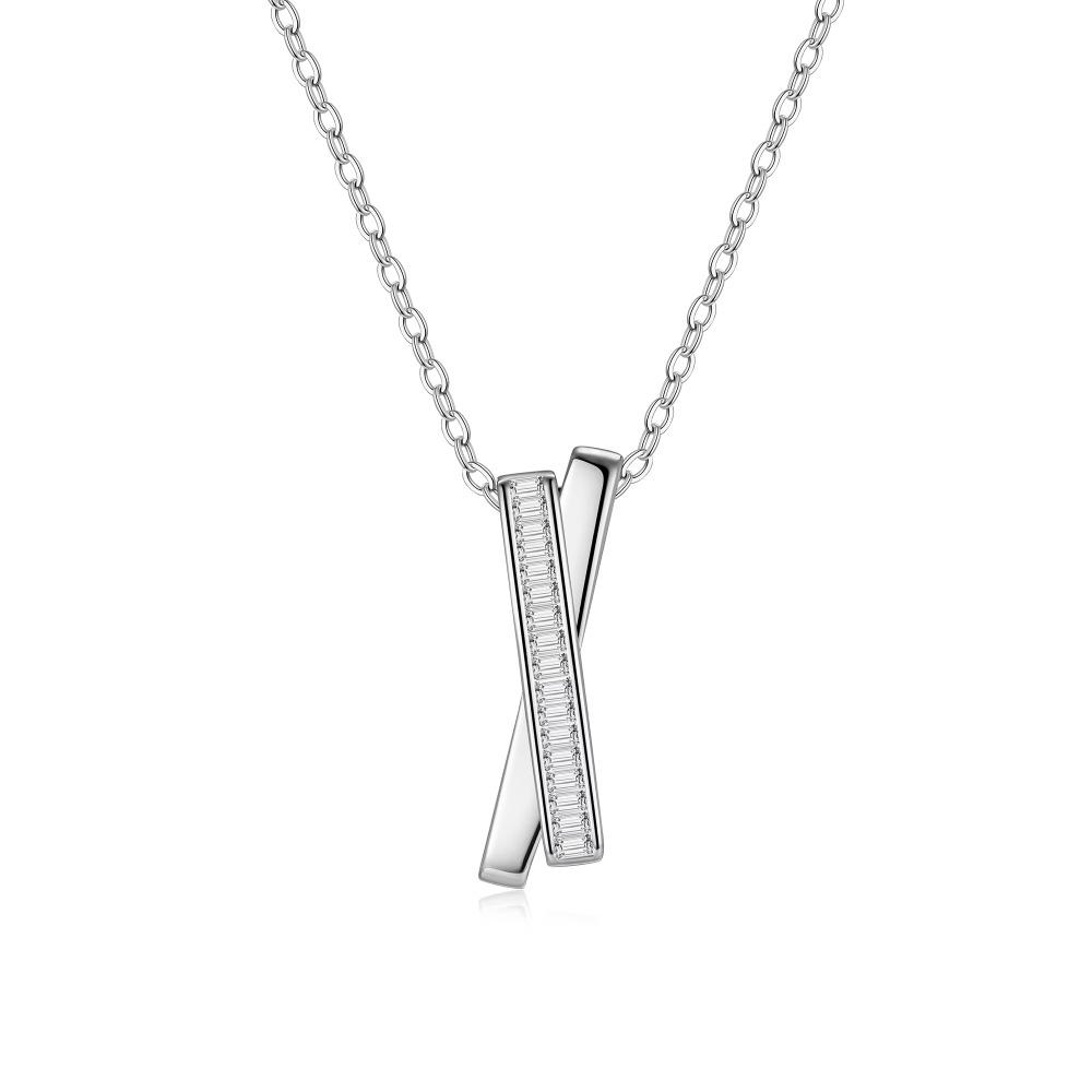 Women Luxury Moissanite Diamond Necklace 925 Sterling Silver Cross X Shape Clavicle Chain Moissanite Pendant Fashion Necklace 18inches(45.72cm) серебряный