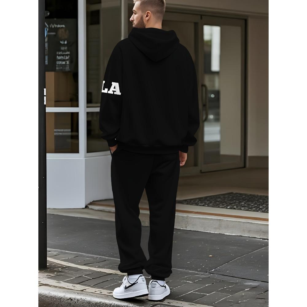 Men's Hooded Sports Suit, Available In Multiple Colors, Featuring Letter Printed Hoodies and Pants, Effortlessly Creating a Street Style Look