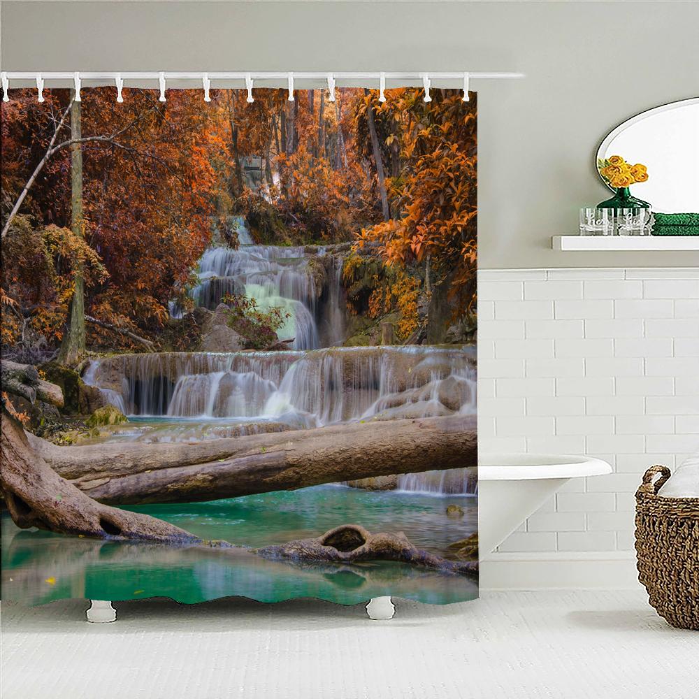 High Quality Natural Landscape Rain Forest Fabric Shower Curtain Waterproof Bath Curtains For Bathroom Decorate With Hooks