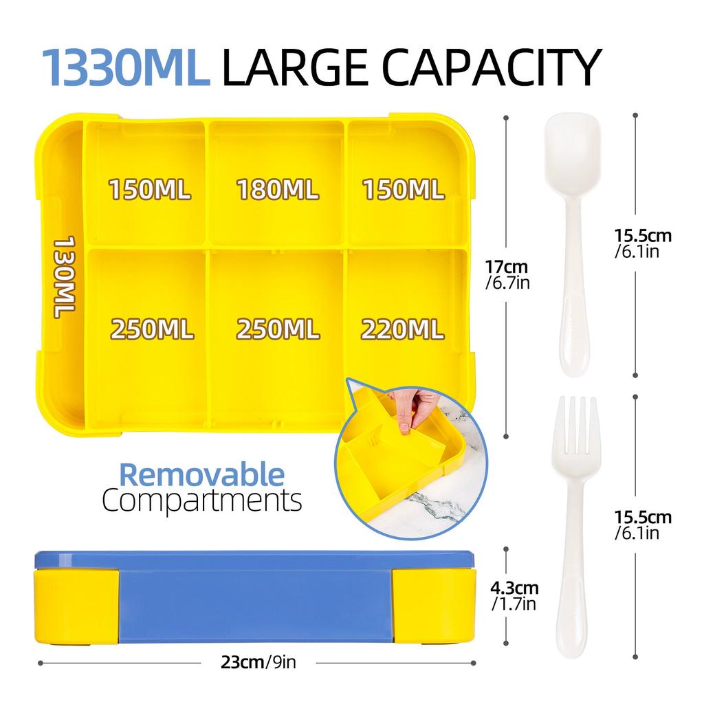 1 szt. Pudełko Bento Pudełko na lunch na sałatkę Dzielone Szczelne Pudełko na owoce z 5 przegródkami Taca Bento Pudełko na lunch do mikrofalówki z łyżką i widelcem wielokrotnego użytku, pojemnik na sos
