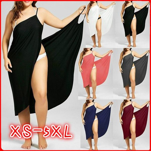 Abito da donna moda senza maniche in cotone tinta unita casual da spiaggia, copricostume, taglie forti