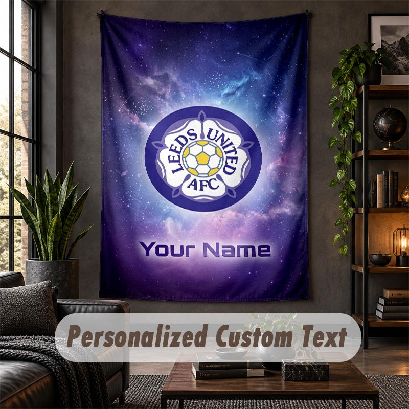 Personalisierte Wandteppich, Leeds United Benutzerdefinierter Text, Weiche Stoff Wandkunst Für Innenraumdekoration