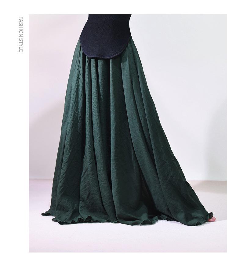 Mori Girl Cotton Linen A-Line Skirt: Elastic Waist, Long Solid Color, National Style Swing