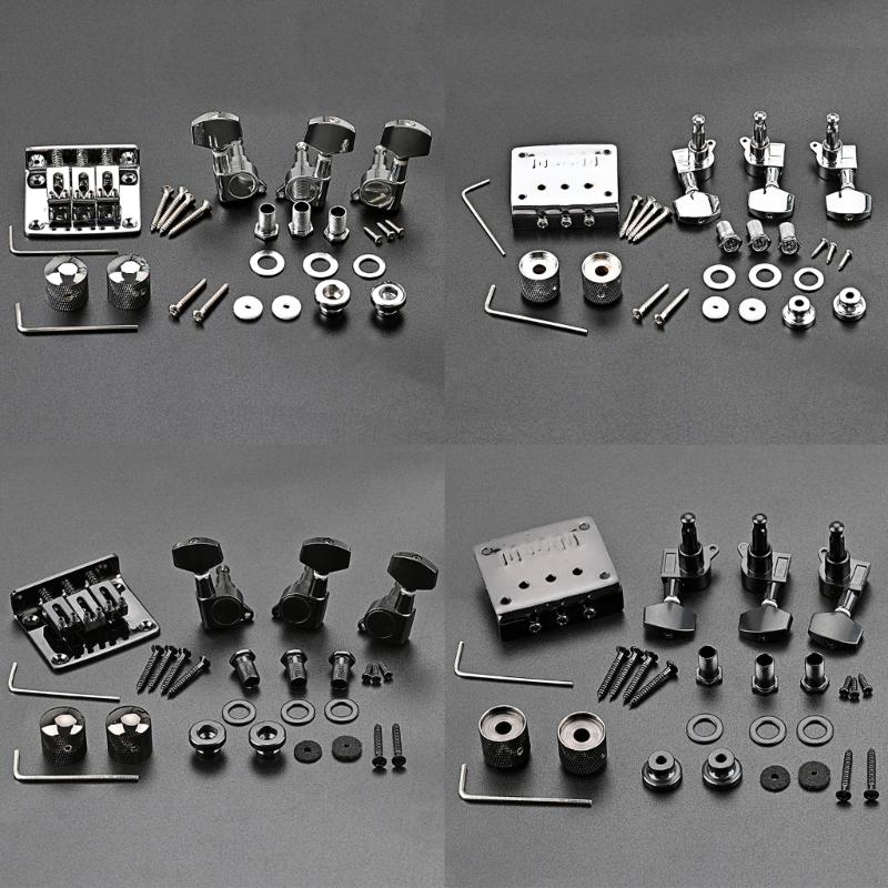 Practical 3 Strings Guitar Bridge Set Guitar Saddle Bridge with Screw Control Knob Wrench Guitar Replacement Accessories