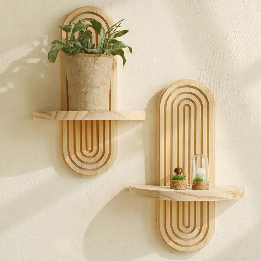 Multifunctional Wall Shelf Bohemian Farmhouse Oval Spiral Wall Shelf for Room Bedroom Decor Rustic Wooden Floating for Bathroom