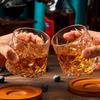 Crystal Whiskey Cup Set with Bamboo Coaster Gift Box Transparent  2 Pack 10 oz
