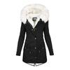 Abrigo de invierno de algodón para mujer, talla grande, capucha de piel sintética, forro polar, cremallera y botón a presión.