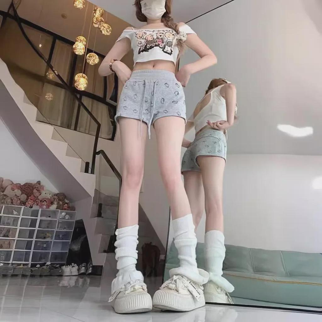 Hip-Lifting Women's Printed Sports Shorts: Elastic Waist Drawstring, Straight Summer Casual Pants