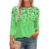 Women's Fashionable Round Neck Seven Quarter Sleeve Retro Floral Print Casual Basic Pleated T-shirt Top
