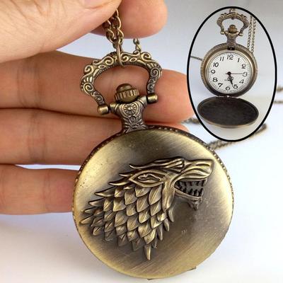 Vintage Wolf Totem Klapp-Taschenuhr-Halskette