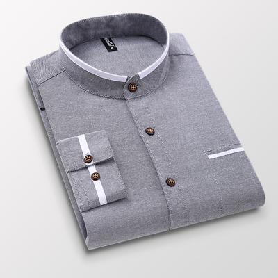 Roupas masculinas Manga comprida Regular-fit Botão para baixo Camisas grossas Casual Sólido Oxford Vestido Camisa branca Bolso de remendo único Suporte