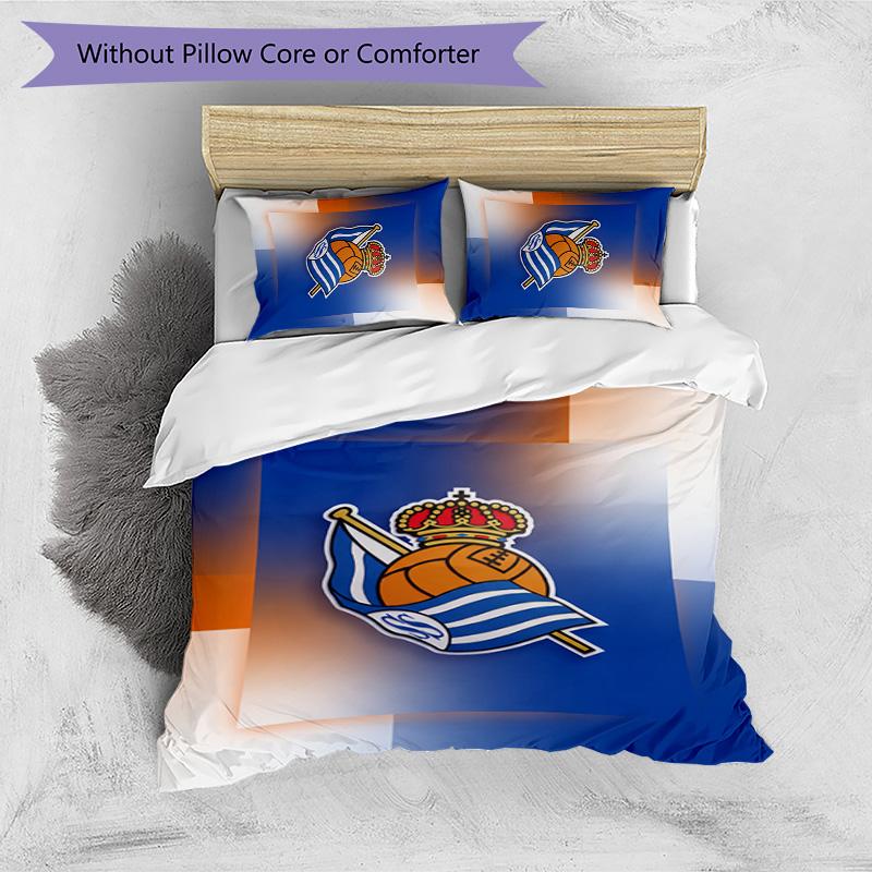 Set Lenzuola Stampato 3 Pezzi FC Real Sociedad Copripiumino Traspirante con Federe Biancheria da Letto Decorativa per Camera da Letto Casa