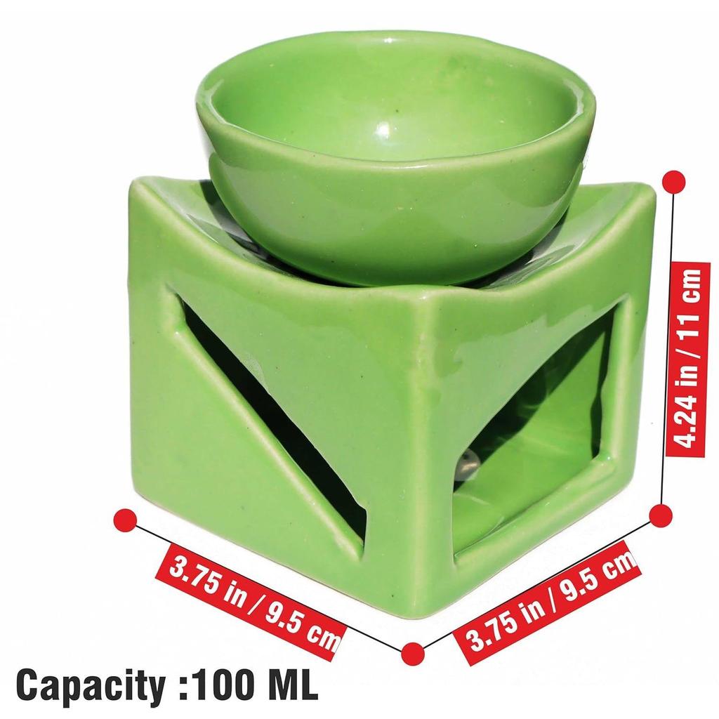 Ceramic Clay Candle Operated Aroma Burner Oil Diffuser, Extra Large Bowl, with 1 Tealight, 4.25 Inch, (Green)