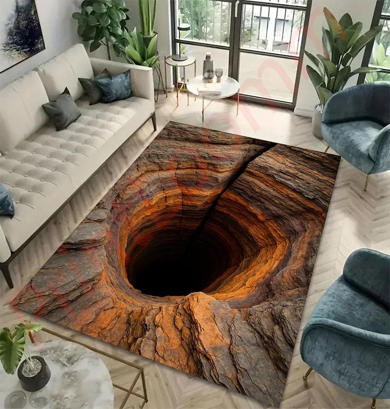 

3D Hole Illusion Rug, Realistic Cave Carpet for Living Room Bedroom, Fun Optical Novelty Home Decor Mat 40x60cm