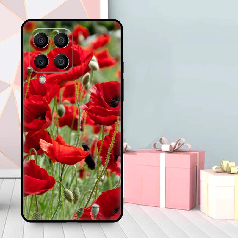 Red Corn Poppy Flower Case For Samsung Galaxy M56 M52 M32 M53 M16 M11 M21 M31 M35 M12 M13 M14 M15 M36 M55 M34 M54