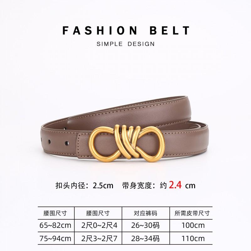 Womens Genuine Leather Belt With Zinc Alloy Buckle Slim 2.4cm Waistband Business Casual Outfits Adjustable 100/110cm