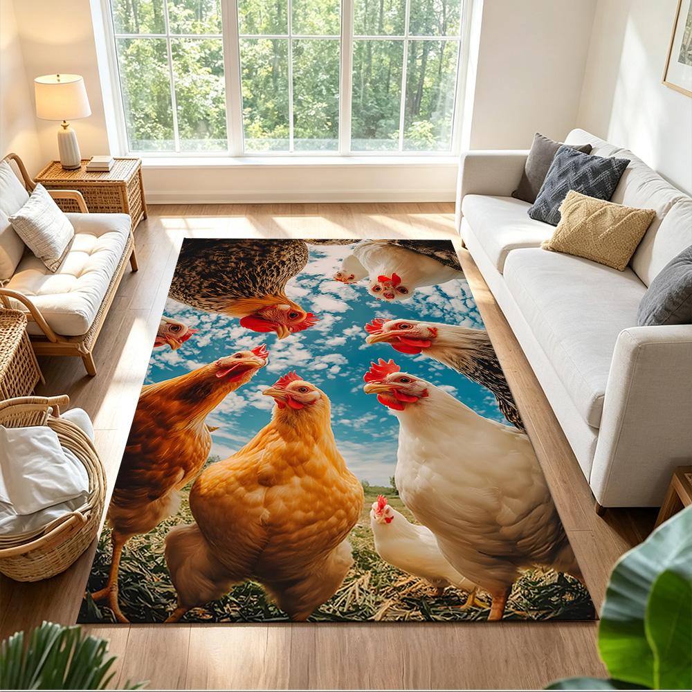 Chickens By The Wooden Fence Non-Slip Home Carpet Design for Office Decor Living Room Gift