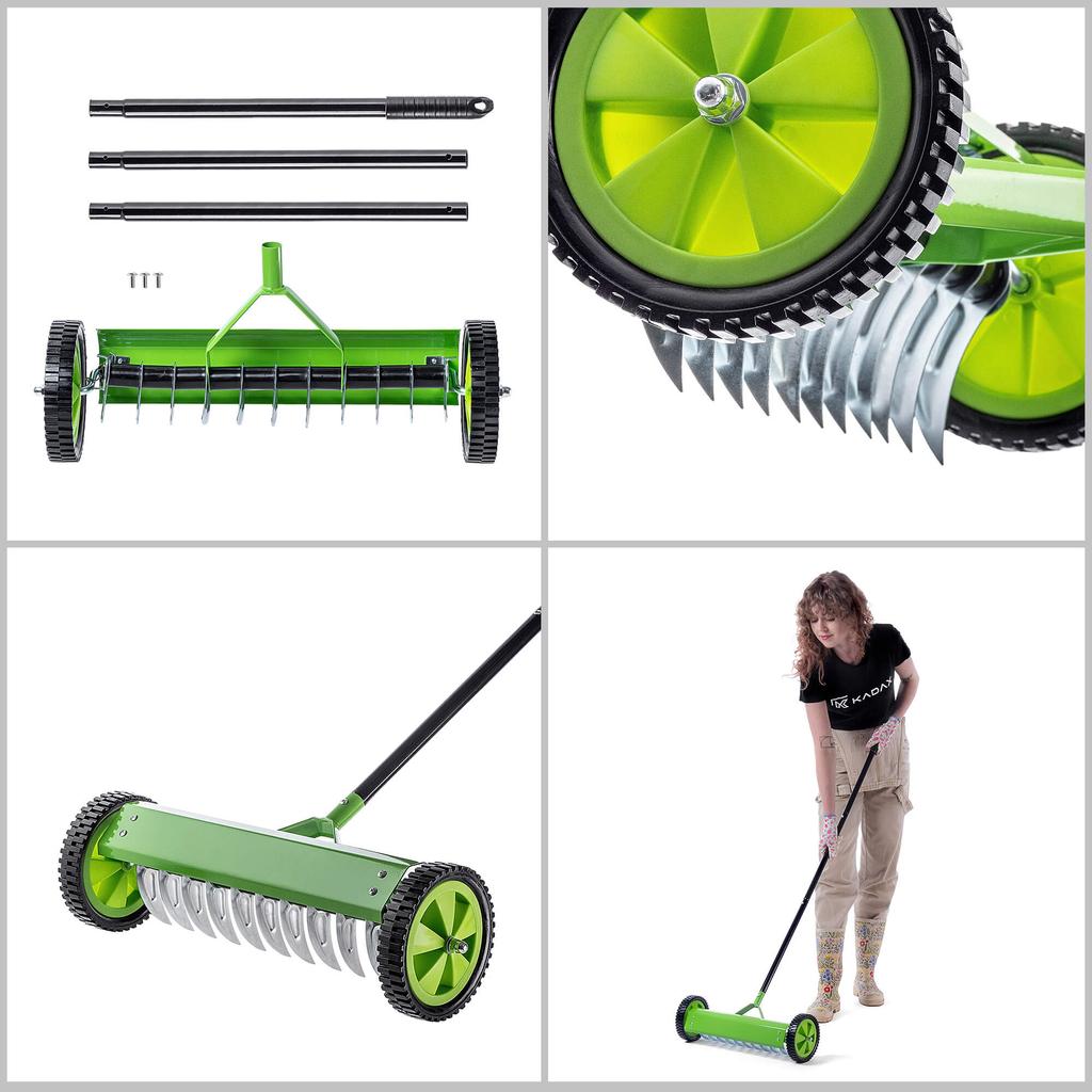 KADAX Scarifier, Manual, One-sided, On Wheels, for Lawns, 140 X 48 Cm, Green