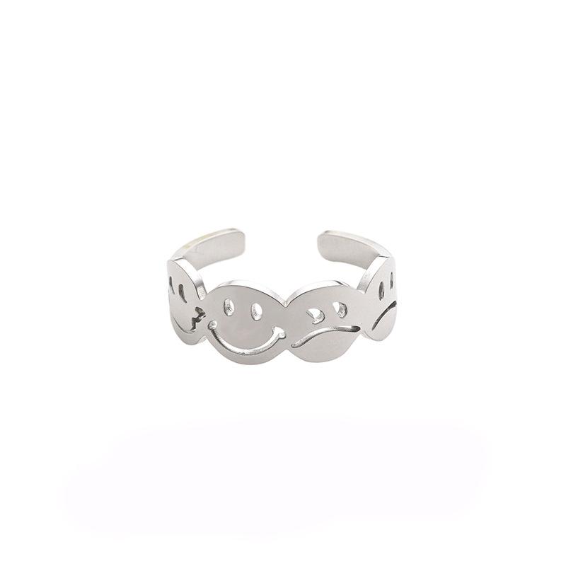 

Homemade emoji smiley face happy and sad ring opening adjustable titanium steel ring male couple ring jewelry adjustable open design