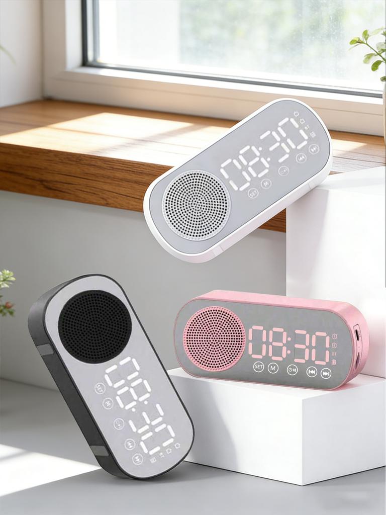 Bluetooth speaker, mirror-faced clock alarm clock smart speaker, bass-heavy FM card insertable small speaker