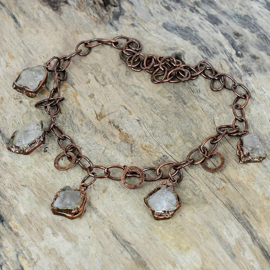 White Topaz Rough Necklace Electroformed Copper Jewelry Adjustable Chain Necklace Handmade Gemstone Jewelry Copper Necklace Engagement Gifts