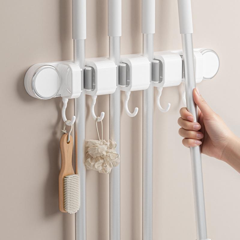 Suction Cup Mop Clamp, No Need for Drilling, Bathroom Household Mop Hook, Wall Hanging Clamp, Hanging Rack, No Trace, Strong Mop Rack