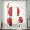 Red Flower Poppy Flower Tulle Curtains For Living Room Decoration Modern Chiffon Sheer Voile Kitchen Curtain