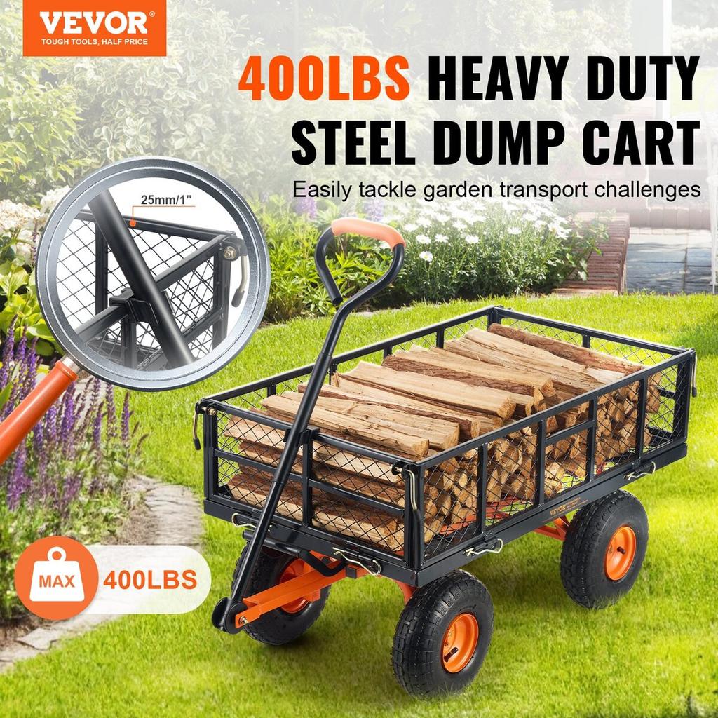 Garden Dump Cart Heavy-duty Metal Yard Carts and Wagons 400 lbs Loading