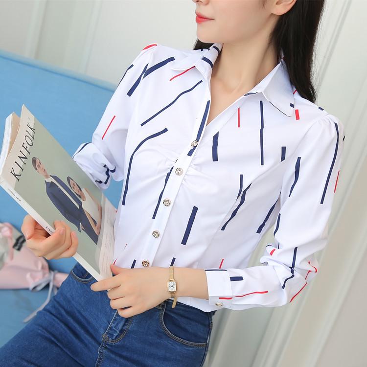 Korean Style Women's Slim Fit V-Neck White Shirt - Autumn 2024 Fashion Long Sleeve Casual Top