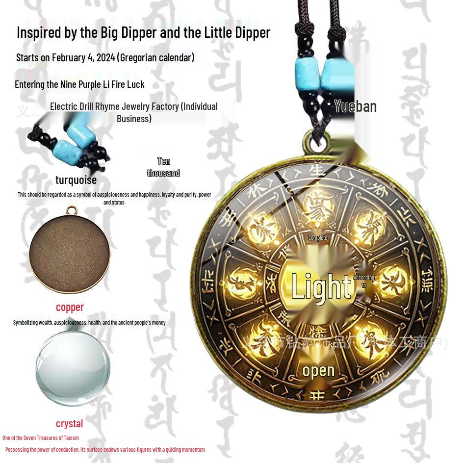 4cm Eight Doors Antique Bronze Pendant with Turquoise Gem - High-Quality Welcome Wealth Hanging Jewelry.