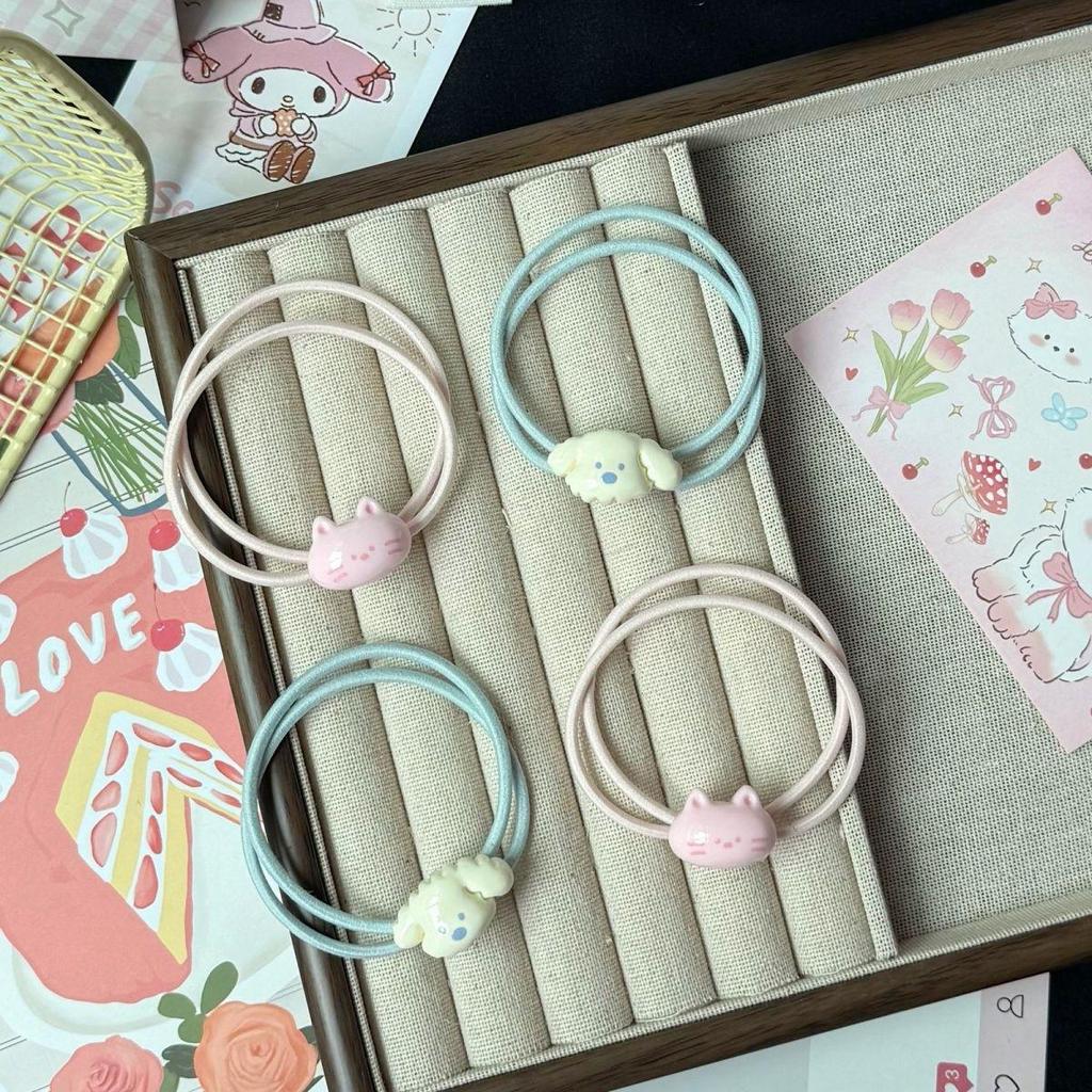 Adorable Cat & Dog Cartoon Hair Ties for Girls - Sweet Best Friend Double Strand Hair Accessories