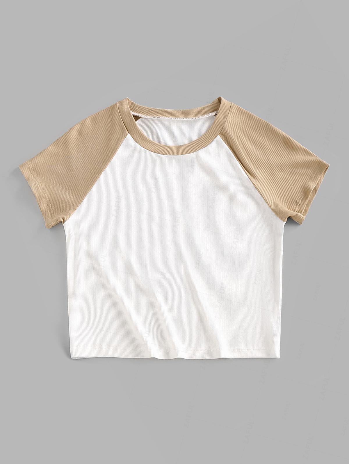 

ZAFUL Raglan Sleeve Colorblock Ribbed T Shirt S белый