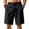 Summer Loose Linen Breathable Casual Sports Simple Solid Color Drawstring Vacation Beach Five Quarter Shorts