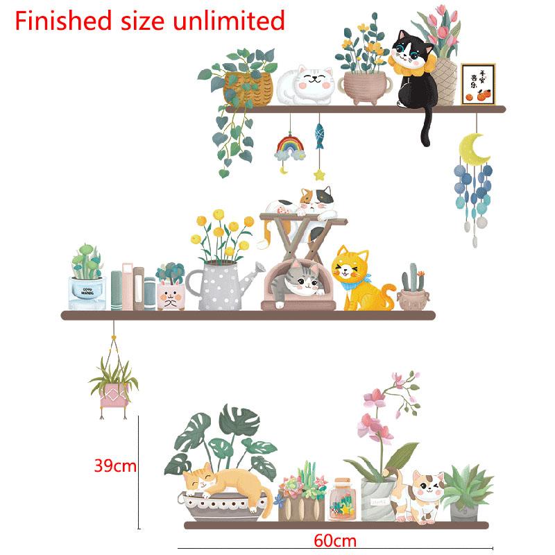 Cat and Plant Wall Stickers Self Adhesive Removable Vinyl Decals for Home Room Decor