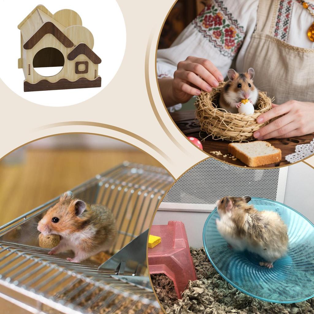 Hamster House Wooden Hut Cute Decor Wooden Hamster House Small Pet Habitat For Gerbil Bunny Chinchilla Ferret Hedgehog Sugar
