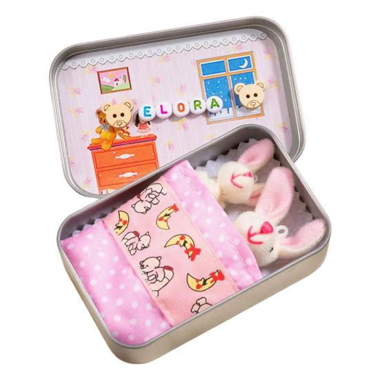 Little Pocket Bunny in Box Mini Plush Mom And Baby Bunny Living in A Tin Box Easter Basket Stuffer Gifts for Kids