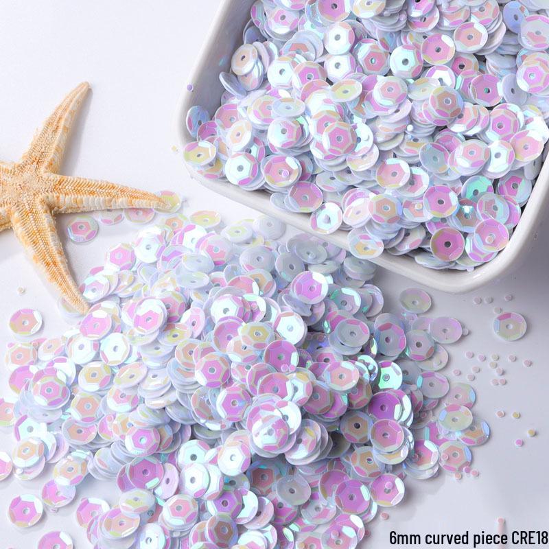 6mm Iridescent Silver Sequins: Laser Embossed Curved Pieces for DIY Embroidery, Wedding Dress Accessories, and Craft Ornaments.
