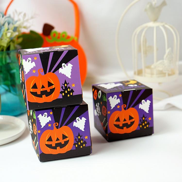 10 buc cutii de ambalare de Halloween, cutii pătrate cu zahăr pentru petrecere, cutii de zahăr tip tartă cu ouă lucrate manual, hârtie de ambalare creativă DIY
