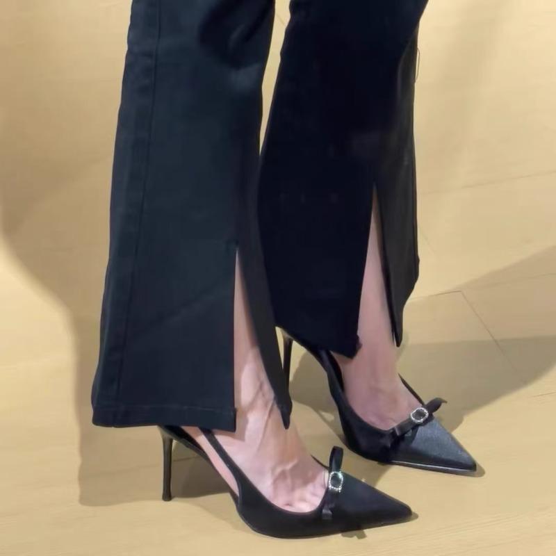 Summer New Style Fashionable Pointed Satin High Heels Brand Design Butterfly Decoration Party Dress Temperament Stiletto Sandals