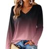 Women's V-Neck Long Sleeve Gradient Print Blouse Lightweight for Spring Summer