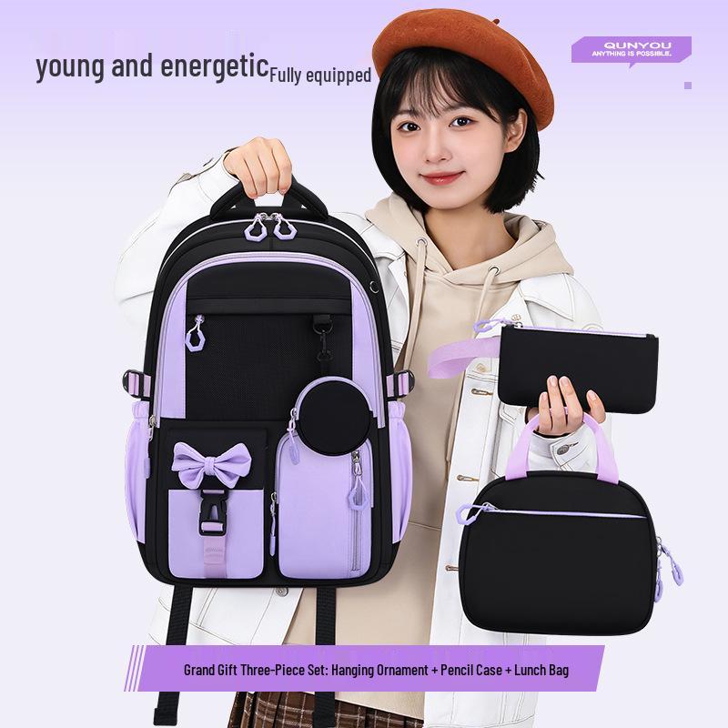 Cross-Border E-Commerce Stylish 3-Piece Large-Capacity Backpack Set for Primary & Junior High School Girls