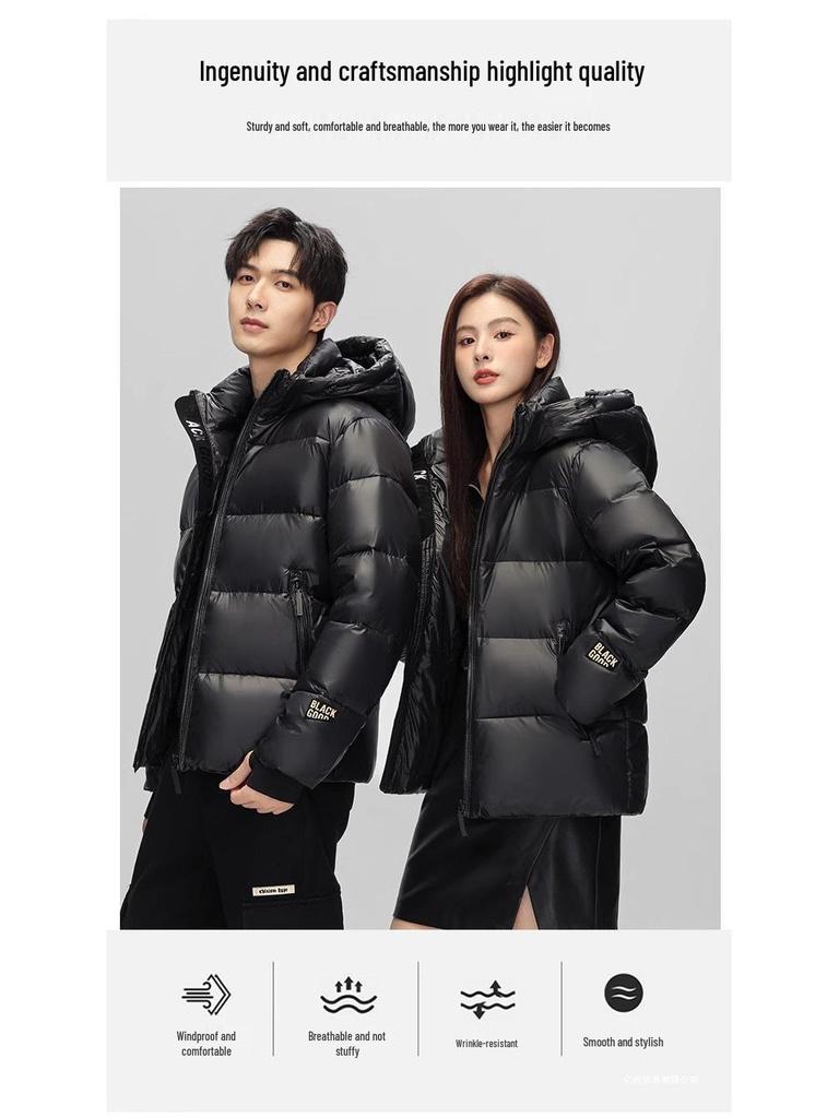 Men's Black Gold Short Down Jacket 2026: New Trendy Style, Unisex Thickened Goose Down Coat for Warmth.