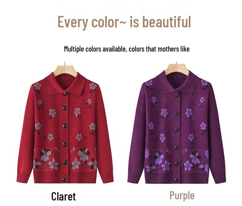 Autumn Winter Wool Cardigan for Middle-aged Women and Elderly - Comfortable Knitwear for Moms