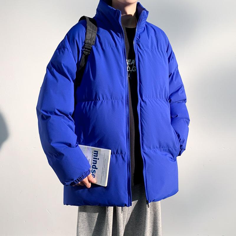 Winter thickened cotton clothes men's stand-up collar bread clothes solid color loose large size cotton coat