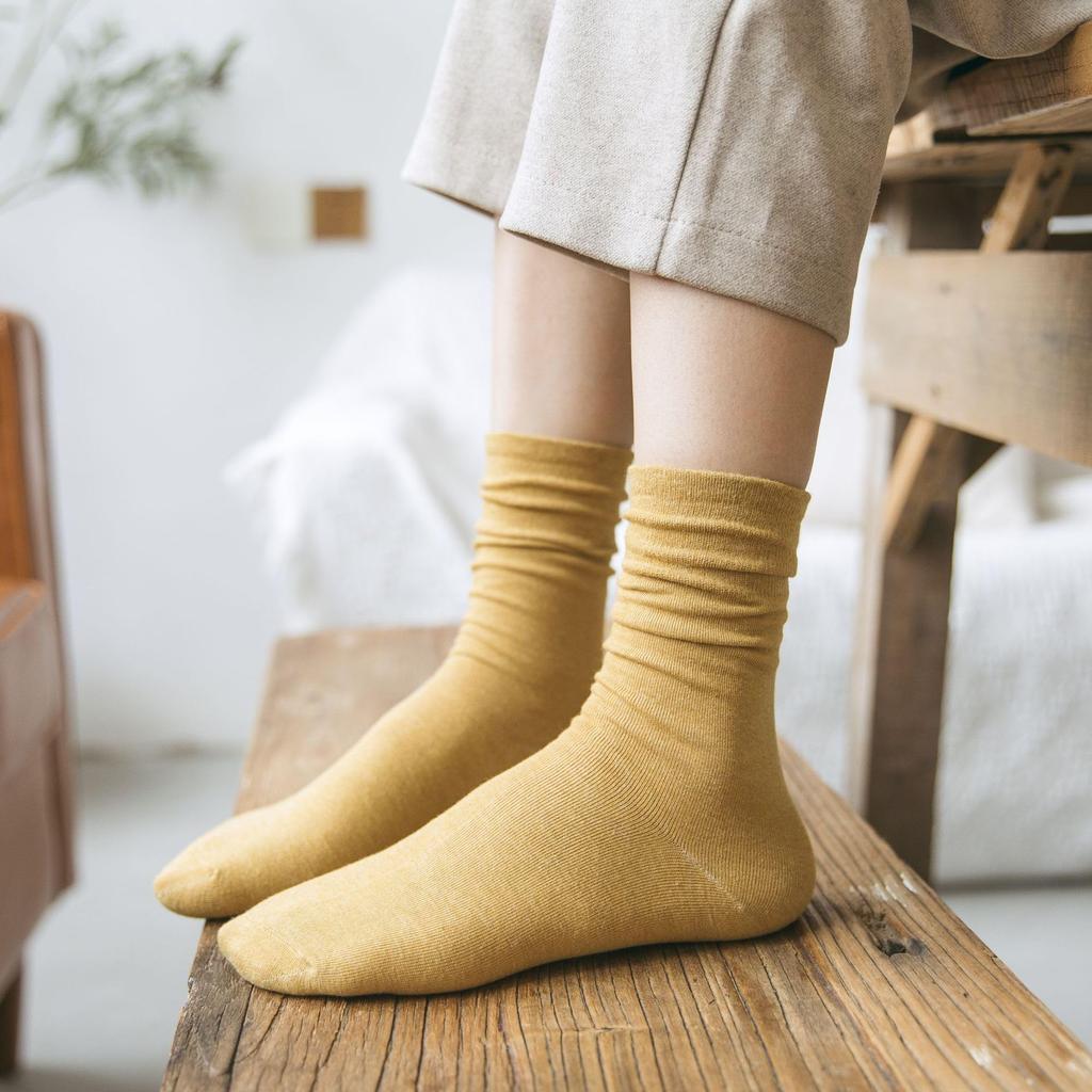 Loose Solid Cold Perfect for and Cream [KYULM7] Socks, Cute, Cotton, Thick, Weather, Warm, Commuting, Spring, Autumn, Winter, Stylish, Soft, Simple,