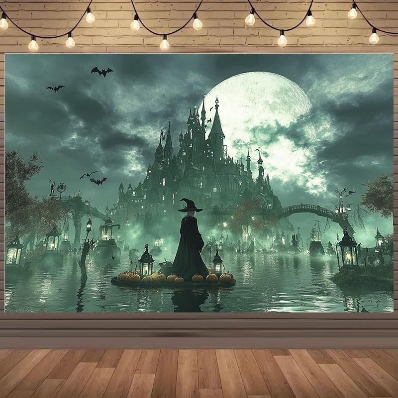 Experience the magical kingdom of mysterious castles pumpkin lanterns and witches on a 1pc 2D plane! Party banner