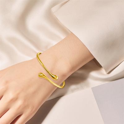 4 Pcs/Set Women Jewelry Set Water Drop Shape Polished Metal Adjustable Open Design Earrings Necklace Bangle Ring Set Lady Daily Jewelry