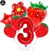 9pcs Strawberry Balloons Kits Birthday Decorations for Girls 32inch 0-9 Number Balloons for Strawberry Birthday Party Decors