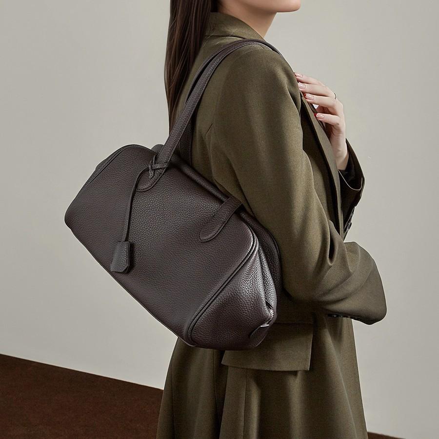 First Layer Cowhide Tote Bag Hobo Armpit Bag Simple Fashion Bucket Bag Shoulder Messenger Bag Women'S Winter
